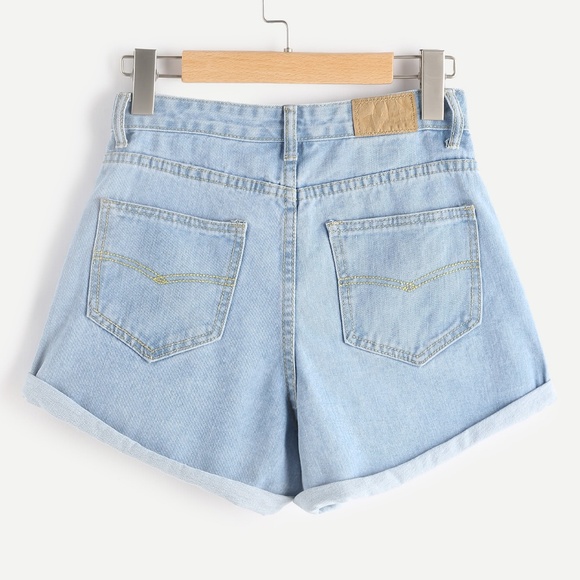 Sale! Floral embroidered high waist denim shorts - Picture 3 of 3